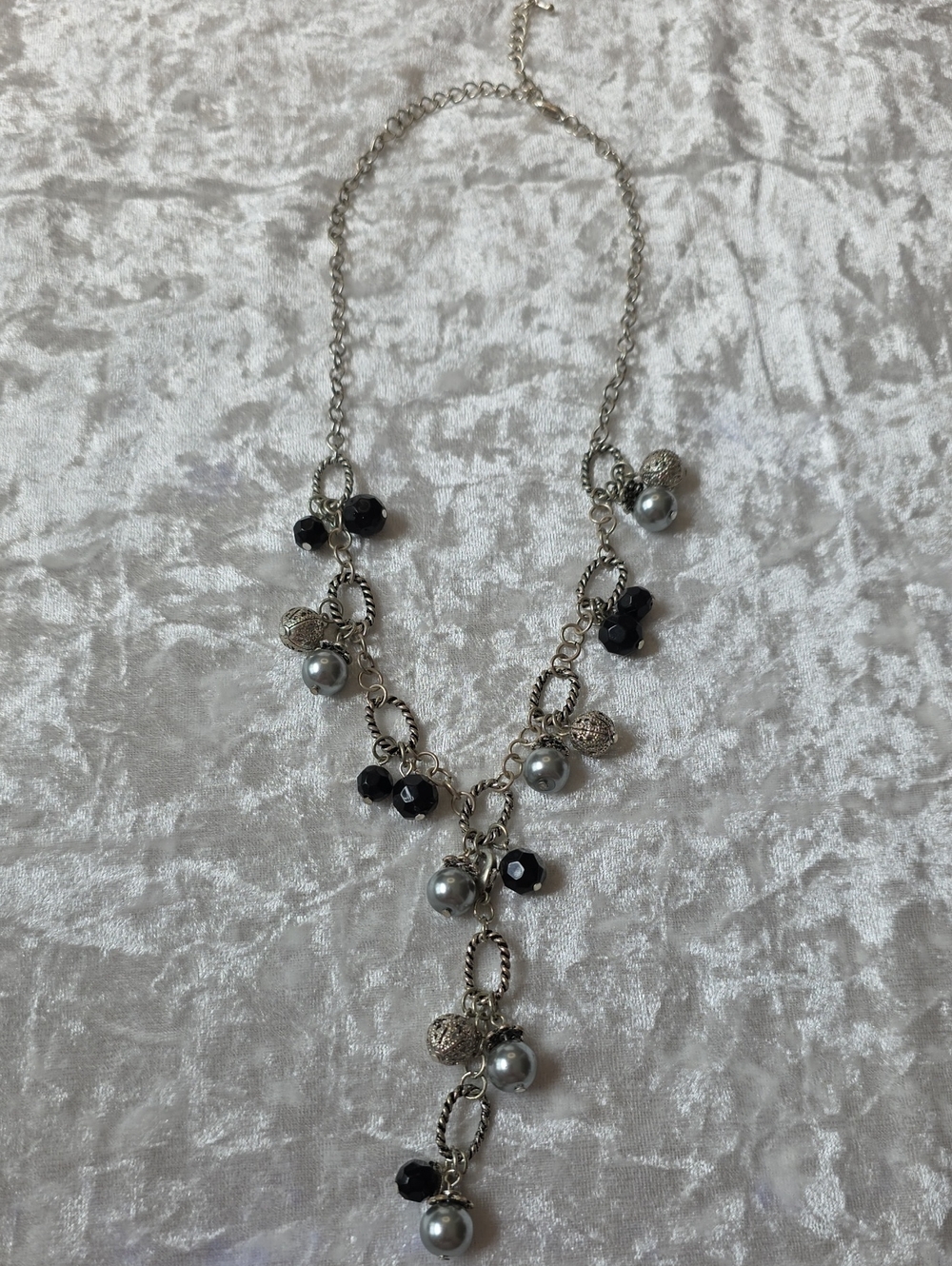 Premier Designs Vintage Silver-Tone Black & Gray Beaded Y-Necklace